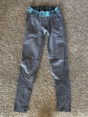 Gymshark Gray Leggings with Teal Branded Waistband